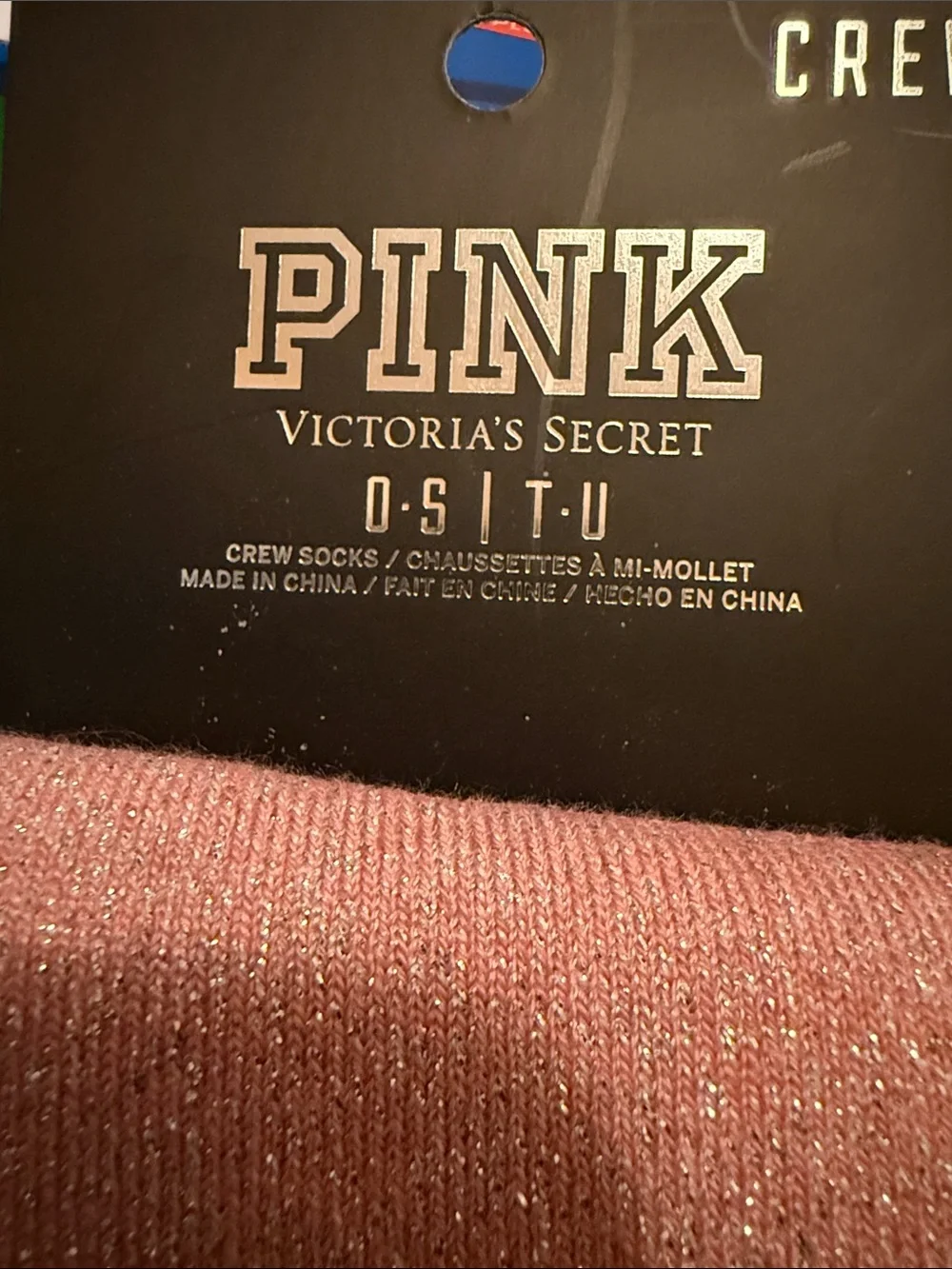 NWT PINK Victoria's Secret Metallic Rose Pink Crew Socks